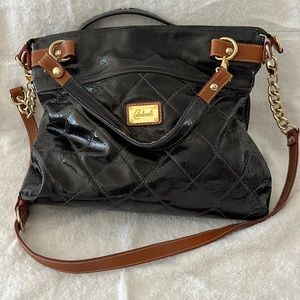 Cavalcanti Made in Italy patent leather navy shoulder bag.